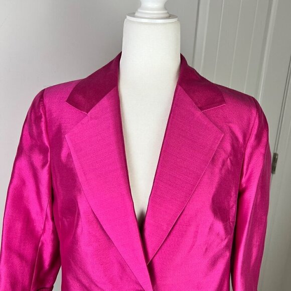 Talbots Blazer Jacket Size 8 One Button 3/4 Sleeve Silk Blend Fuchsia Pink - Picture 4 of 10